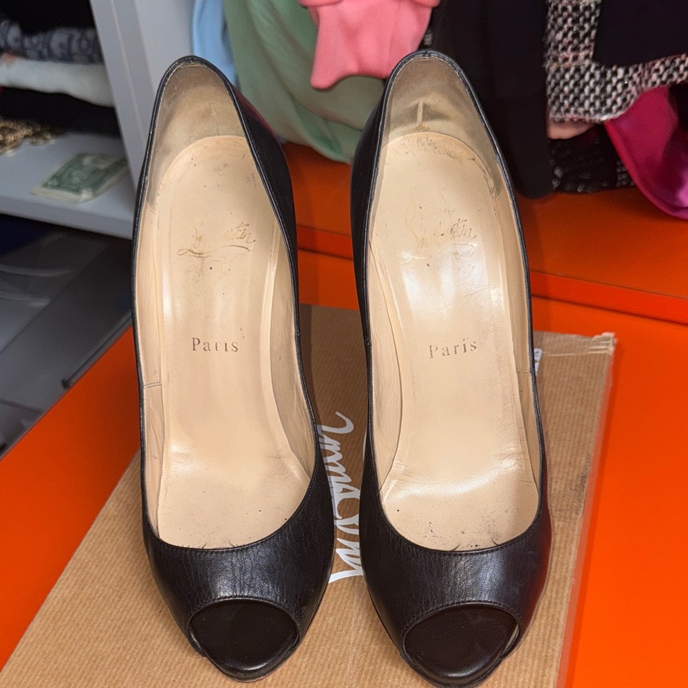 Christian Louboutin Black Peep-Toe Heels